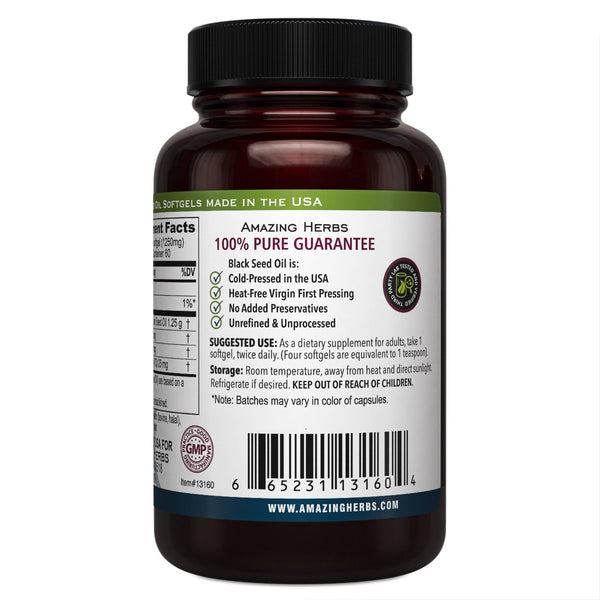 Amazing Herbs PREMIUM Black Seed Oil XL 60Softgels 1250mg
