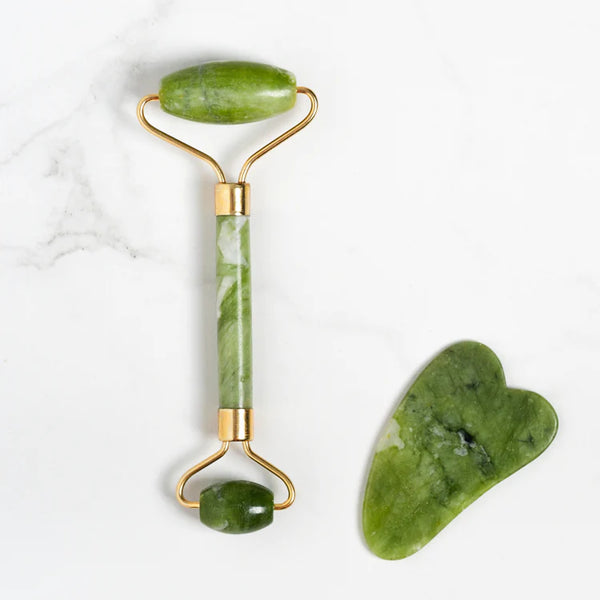 Healthy Bod Authentic Green Jade Gua Sha and Face Roller Set