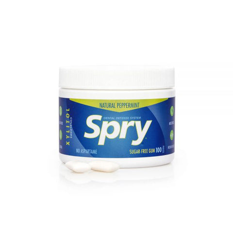 SPRY NATURAL PEPPERMINT XYLITOL GUM (SUGAR FREE) 100CT TUB