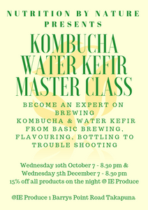 Kombucha, Water Kefir Master Class by Nutrtion By Nature - Wed 5th Dec CANCELLED