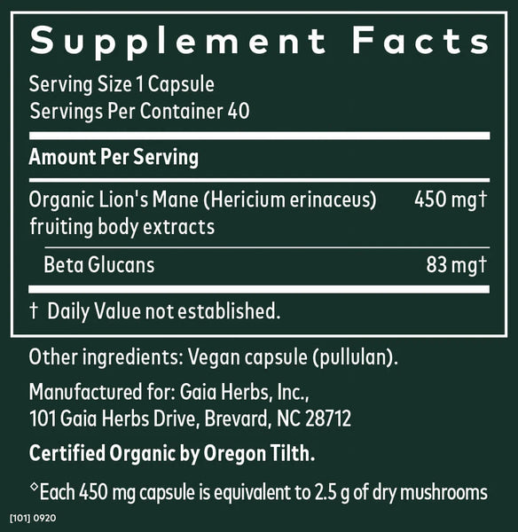 Gaia Herbs Lion's Mane Mushroom 40vcaps