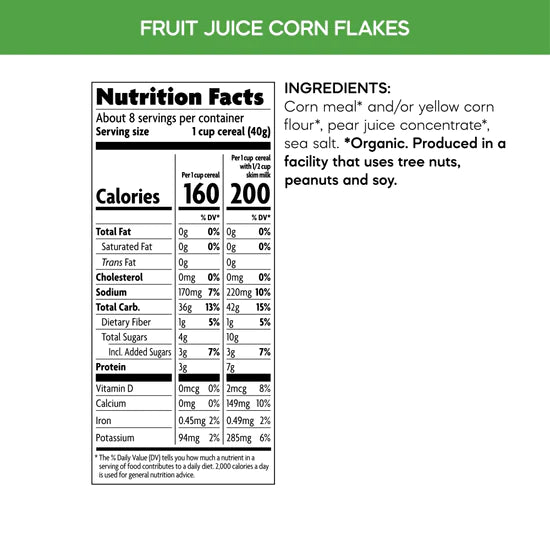 Nature's Path Corn Flakes Cereal - fruit juice sweetened. Eco Pack 750gm