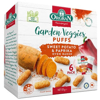 Orgran Garden Veggies Puffs Sweet Potato & Paprika Multipack 6 x 20g.