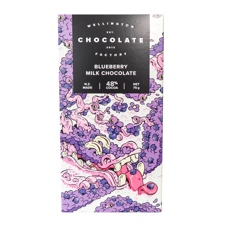 The Wellington Chocolate Factory Blueberry Milk Chocolate Bar 75gm