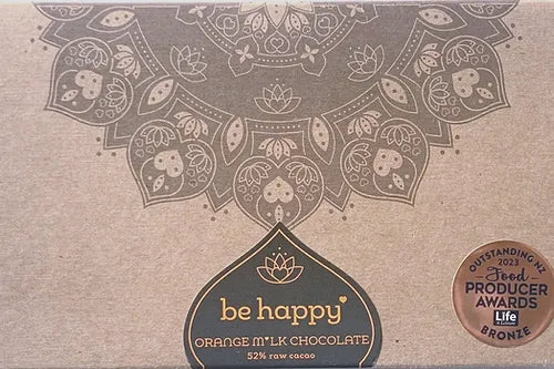 Be Happy Orange M*lk Chocolate 52% Raw Cacao 85gm.
