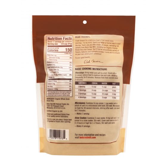 Bob's Red Mill Organic Creamy Brown Rice Hot Cereal 680gm