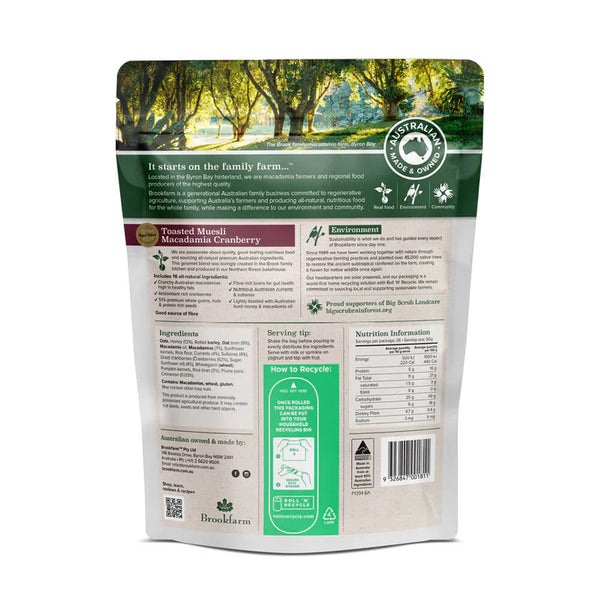 Brookfarm Toasted Muesli Macadamia Cranberry 500gm