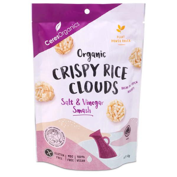 Ceres Organics Organic Crispy Rice Clouds, Salt & Vinegar Smash - 50g