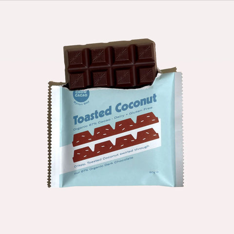 Chow Cacao Organic Fairtrade Chocolate Toasted Coconut 60gm