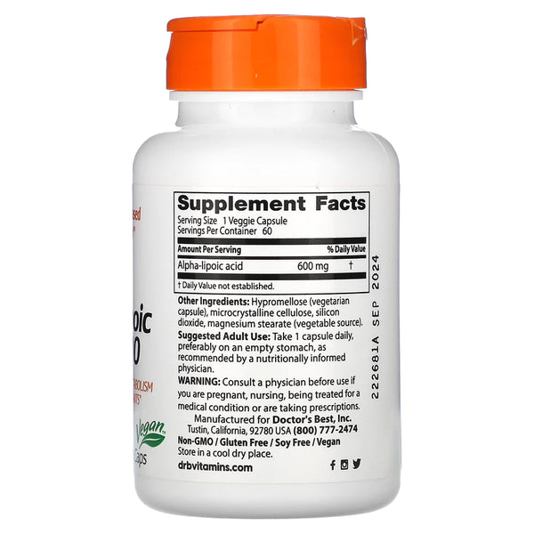 Doctor's Best Alpha-Lipoic Acid 600, 600 mg, 60 Veggie Caps