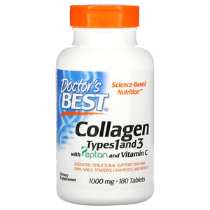 Doctor's Best Collagen Types 1 and 3 with Peptan and Vitamin C, 1,000 mg, 180 Tablets