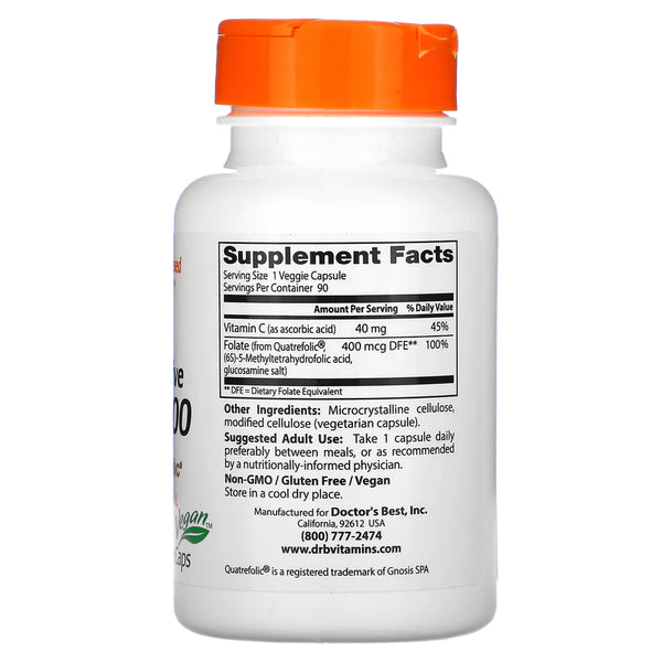 Doctor's Best Fully Active Folate 400 with Quatrefolic, 400 mcg, 90 Veggie Caps