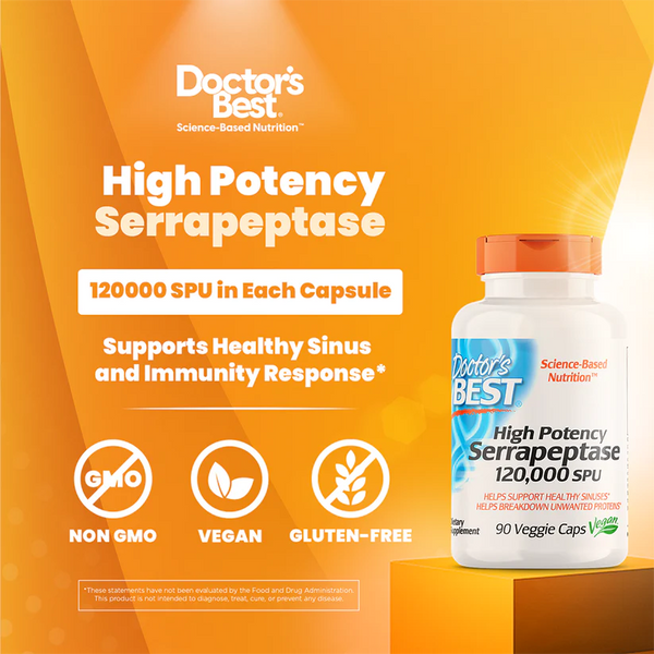 Doctor's Best High Potency Serrapeptase, 120,000 SPU, 90 Veggie Caps