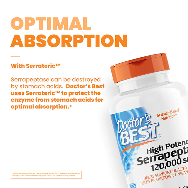 Doctor's Best High Potency Serrapeptase, 120,000 SPU, 90 Veggie Caps