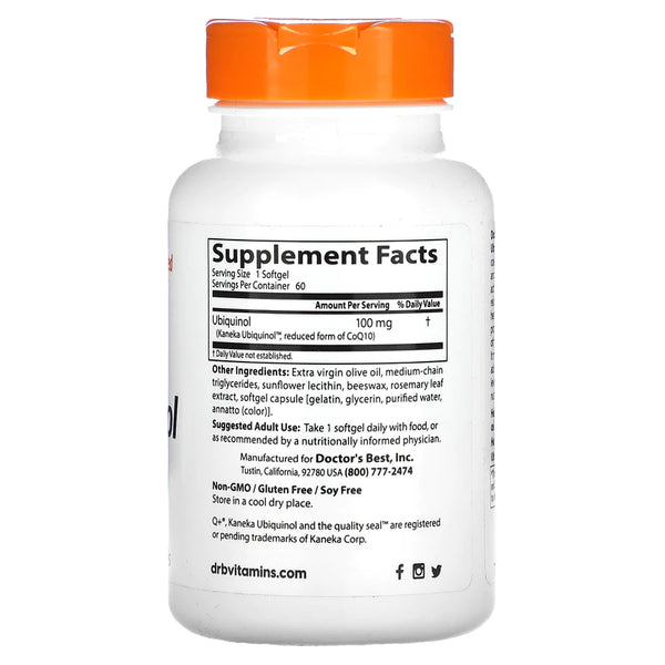Doctor's Best Ubiquinol with Kaneka, 100 mg, 60 Softgels