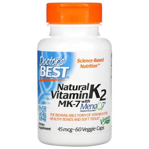 Doctor's Best Natural Vitamin K2 MK-7 with MenaQ7, 45 mcg, 60 Veggie Caps