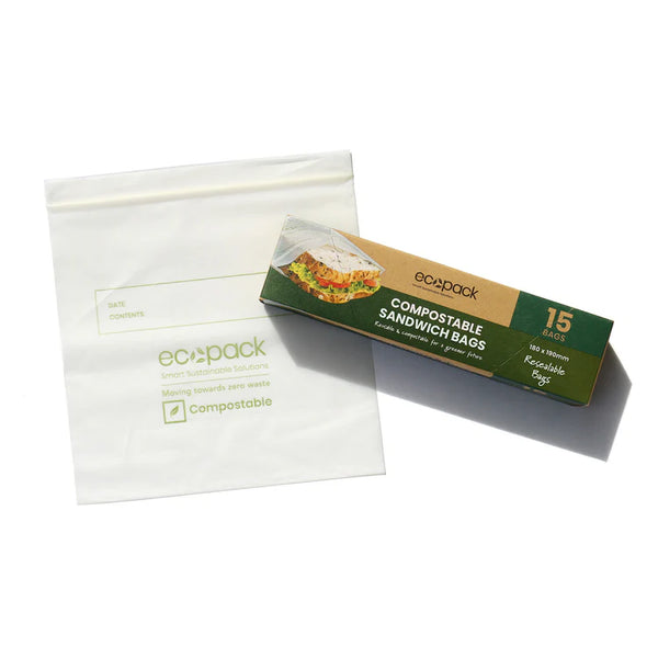 Ecopack Compostable Resealable Sandwich Bags (3 boxes x 15bags)