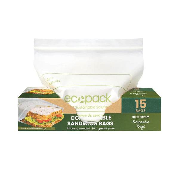 Ecopack Compostable Resealable Sandwich Bags (3 boxes x 15bags)