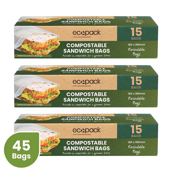 Ecopack Compostable Resealable Sandwich Bags (3 boxes x 15bags)