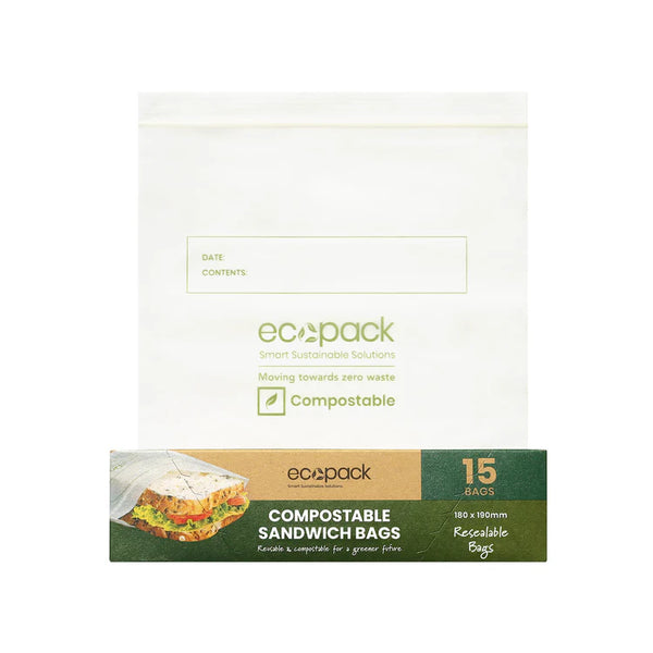 Ecopack Compostable Resealable Sandwich Bags 15bags