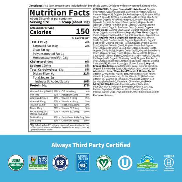 Garden of Life Raw Garden of Life Raw Organic Meal Replacement Protein Powder - Lightly Sweet 1050gm