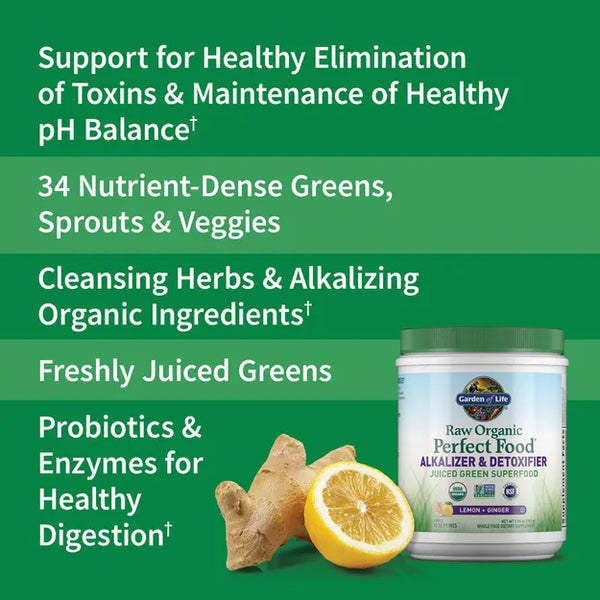 Garden of Life Raw Organic Perfect Food Alkalizer and Detoxifier Lemon-Ginger (282g) Powder