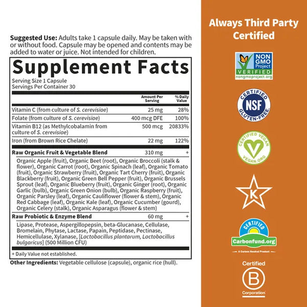 Garden of Life Vitamin Code Raw Iron 30 Capsules