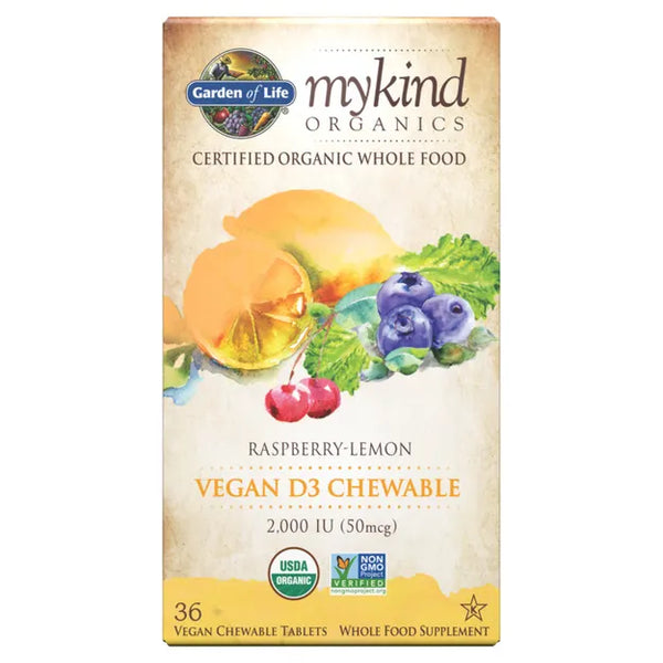 mykind Organics Vegan D3 2,000 IU Raspberry Lemon 36 Chewables