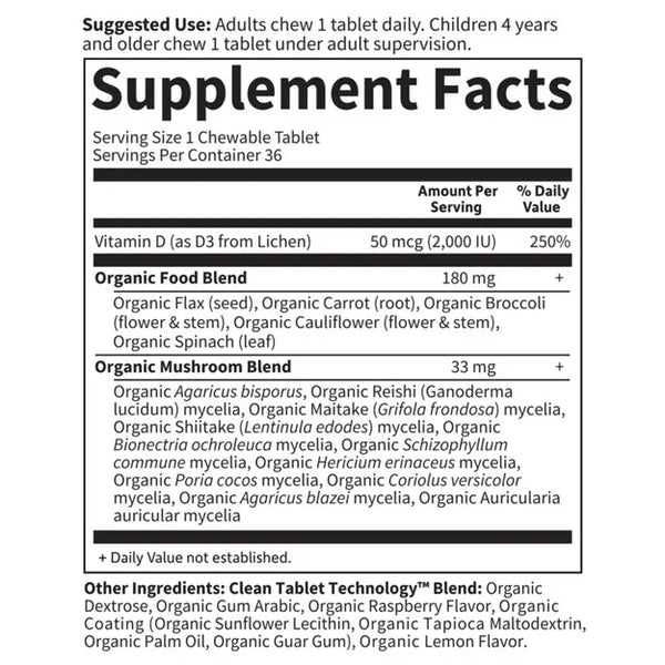 mykind Organics Vegan D3 2,000 IU Raspberry Lemon 36 Chewables
