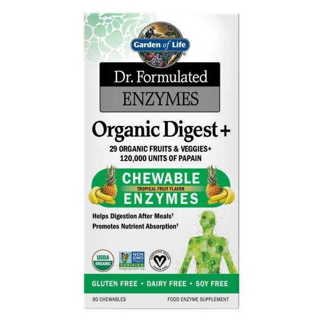 Garden of Life Dr. Formulated Enzymes Organic Digest+ Tropical Fruit Flavour 90 Chewables