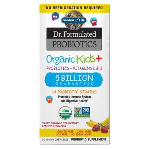Garden of Life Dr. Formulated Probiotics Organic Kids+ Shelf-Stable Strawberry Banana 30 Chewables