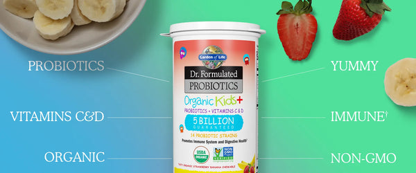 Garden of Life Dr. Formulated Probiotics Organic Kids+ Shelf-Stable Strawberry Banana 30 Chewables