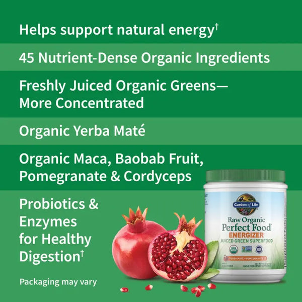Garden of Life Raw Organic Perfect Food Energizer Yerba Mate Pomegranate (276g) Powder