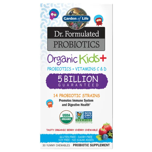 Dr. Formulated Probiotics Organic Kids+ Shelf-Stable Berry Cherry 30 Chewables