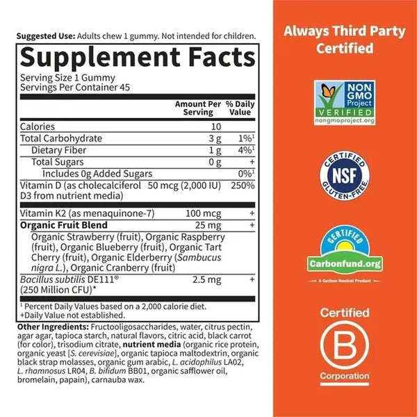 Garden of Life Vitamin Code D3 Plus K2 Gummies 45 gummies