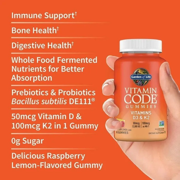 Garden of Life Vitamin Code D3 Plus K2 Gummies 45 gummies