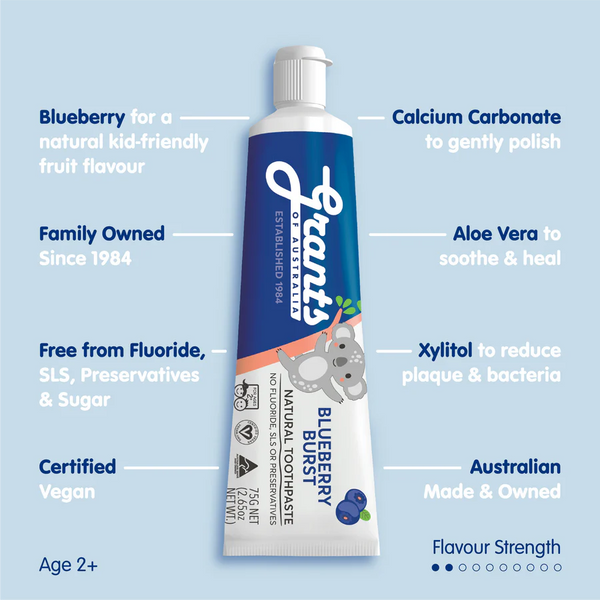 Grants Blueberry Burst Kids Natural Toothpaste - Fluoride Free - 75g