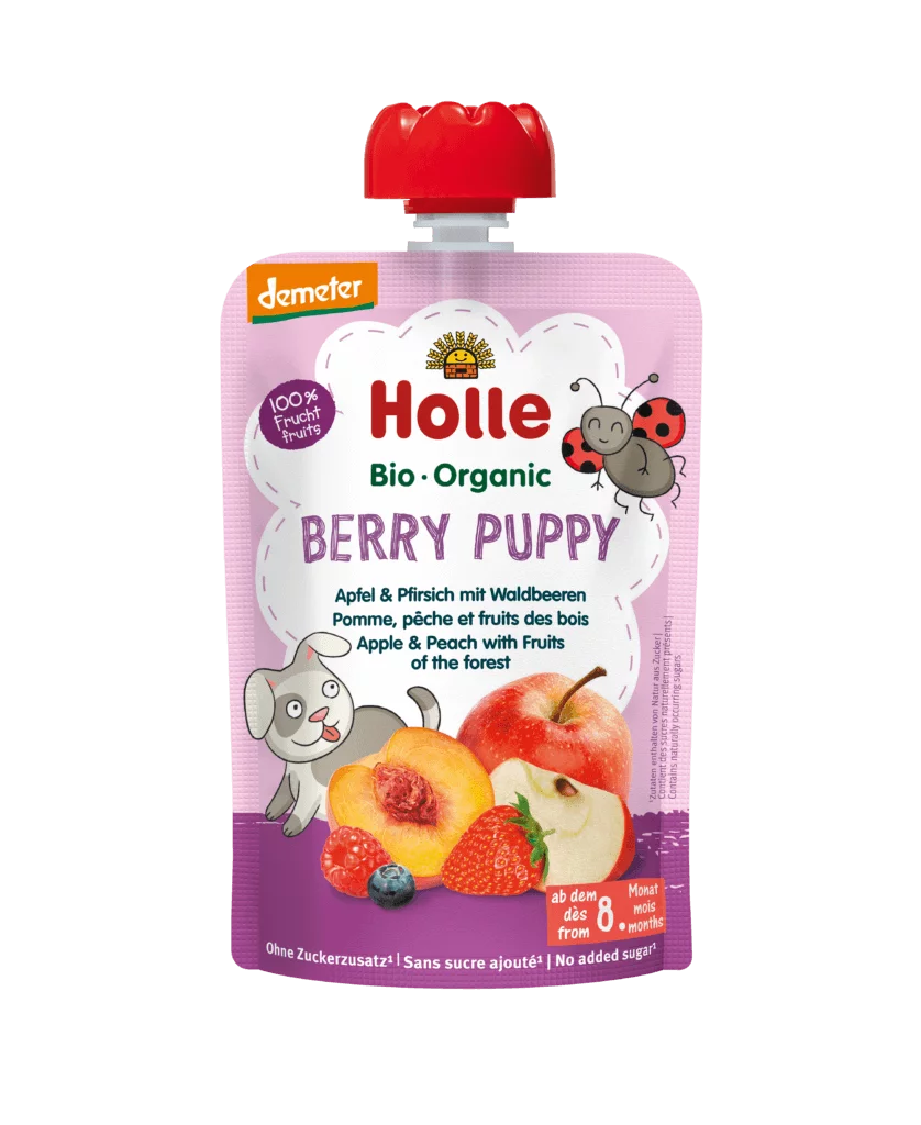Holle Organic Berry Puppy – Apple & peach with fruits of the forest 100gm