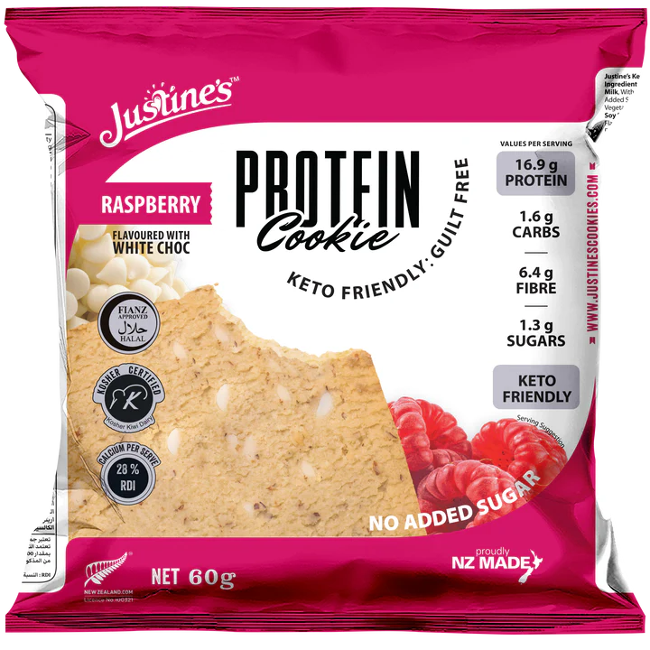 Justine's Keto Raspberry White Choc Protein Cookie 60g