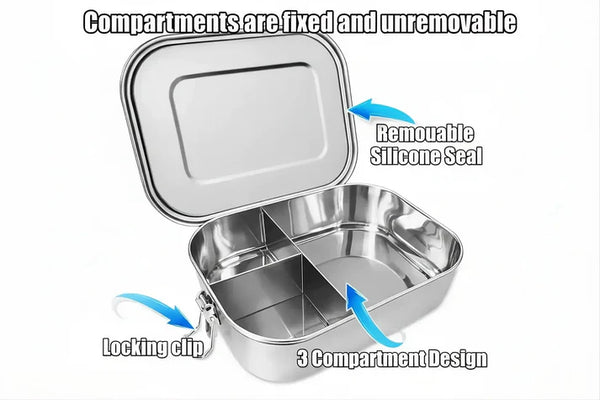Meals In SteelLarge Leakproof Rectangular Lunchbox | Stainless Steel | 1400ml Bento Box
