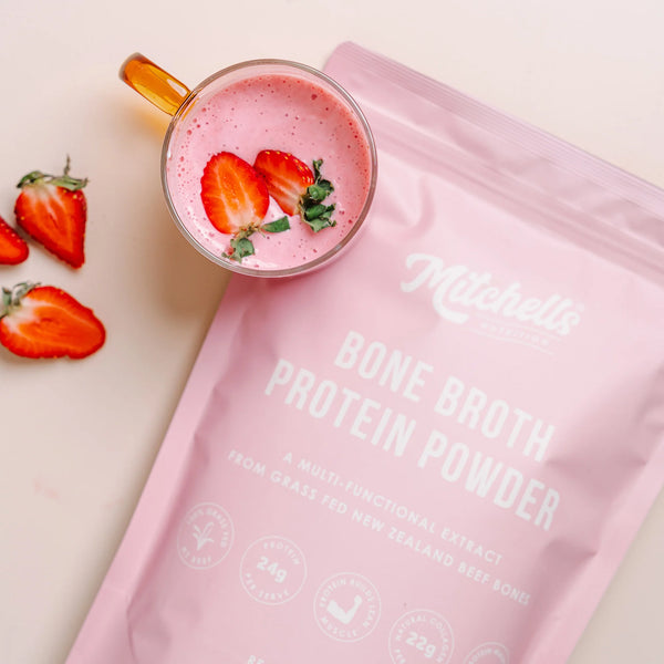 Mitchells Bone Broth Protein Powder - Real Strawberry 500gm