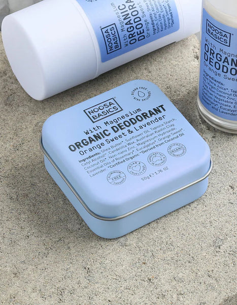 Noosa Basic Organic Deodorant Cream tin 5.gm - with Magnesium / Bi-Carb Free - Sweet Orange and Lavender