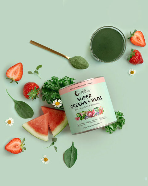 Nutra Organics Super Greens + Reds Watermelon Strawberry 300gm