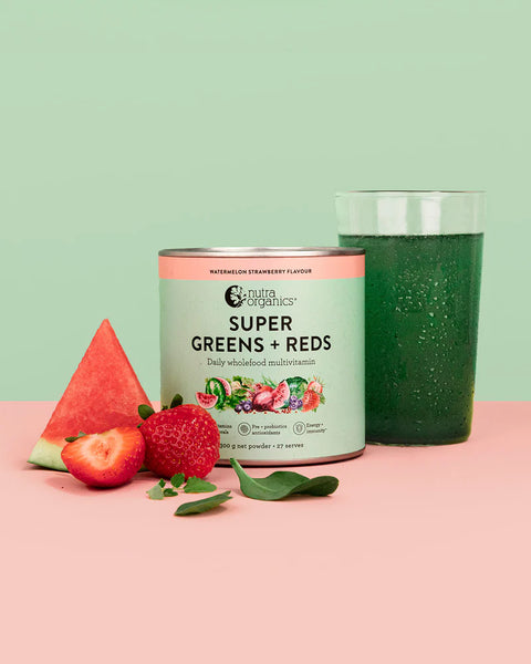 Nutra Organics Super Greens + Reds Watermelon Strawberry 300gm