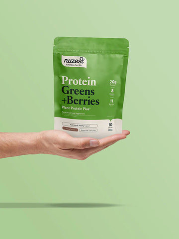 nuzest Plant Protein Plus Protein Greens + Berries Cacao Flav 300gm