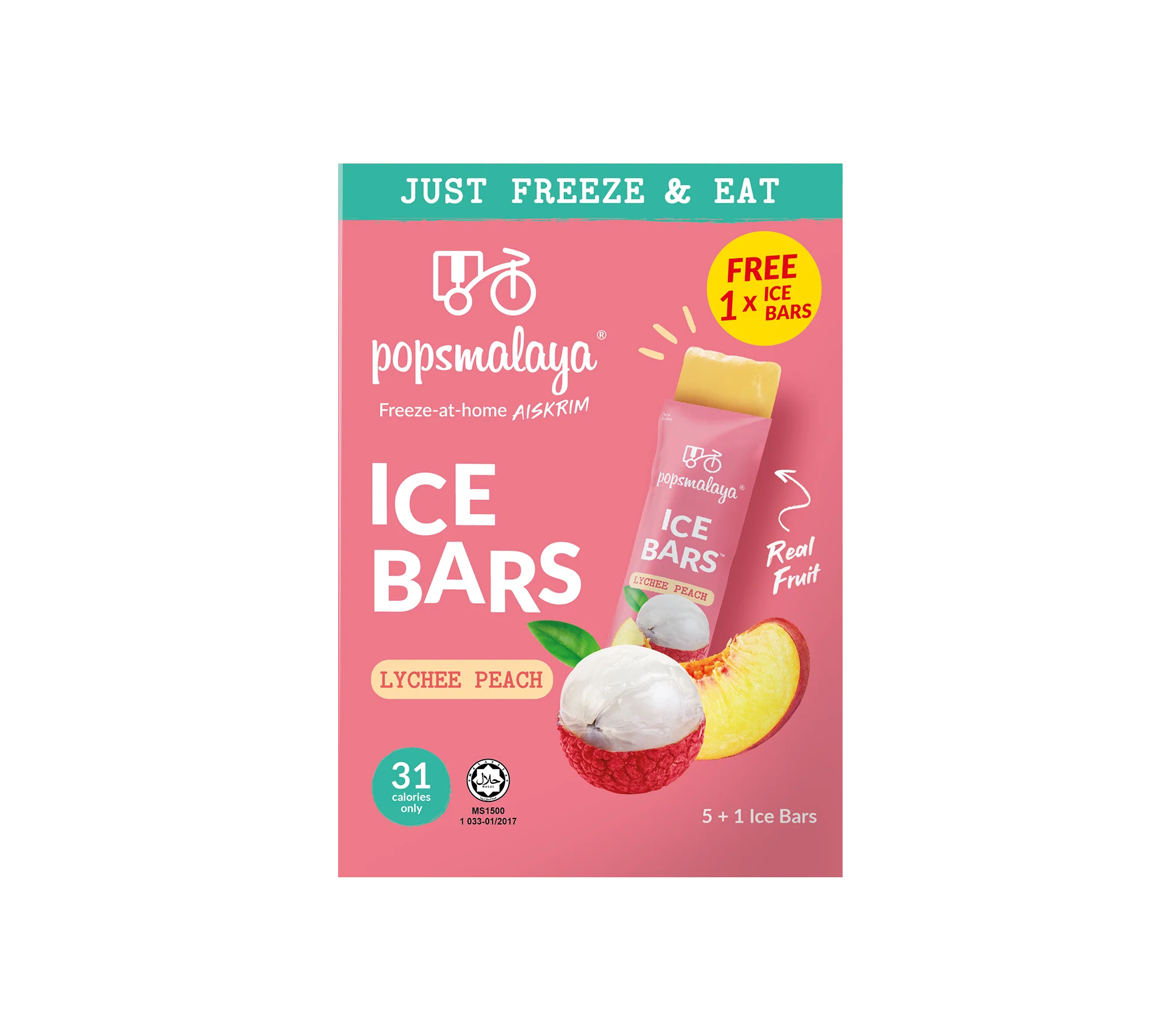 Pops Malaya Ice Bars Lychee Peach 6x bars 270ml