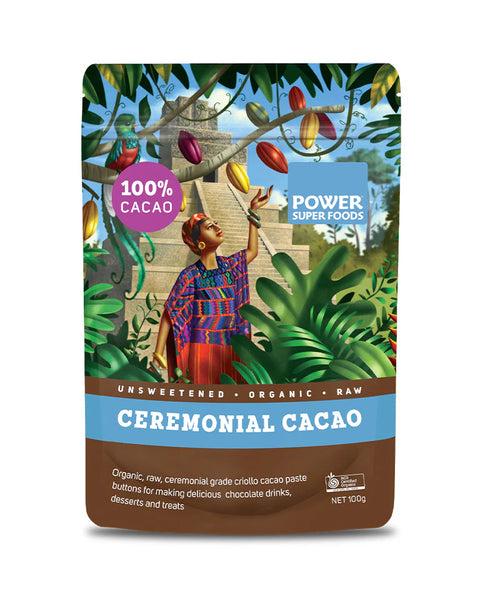 Power Superfoods Cacao Ceremonial Paste Buttons Raw - Certified Organic 100gm