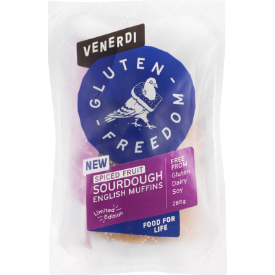 Venerdi Gluten Freedom Spiced Fruit Sourdough English Muffins
