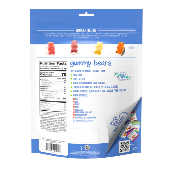 YumEarth Assorted Flavour Gummy Bears 71gm.