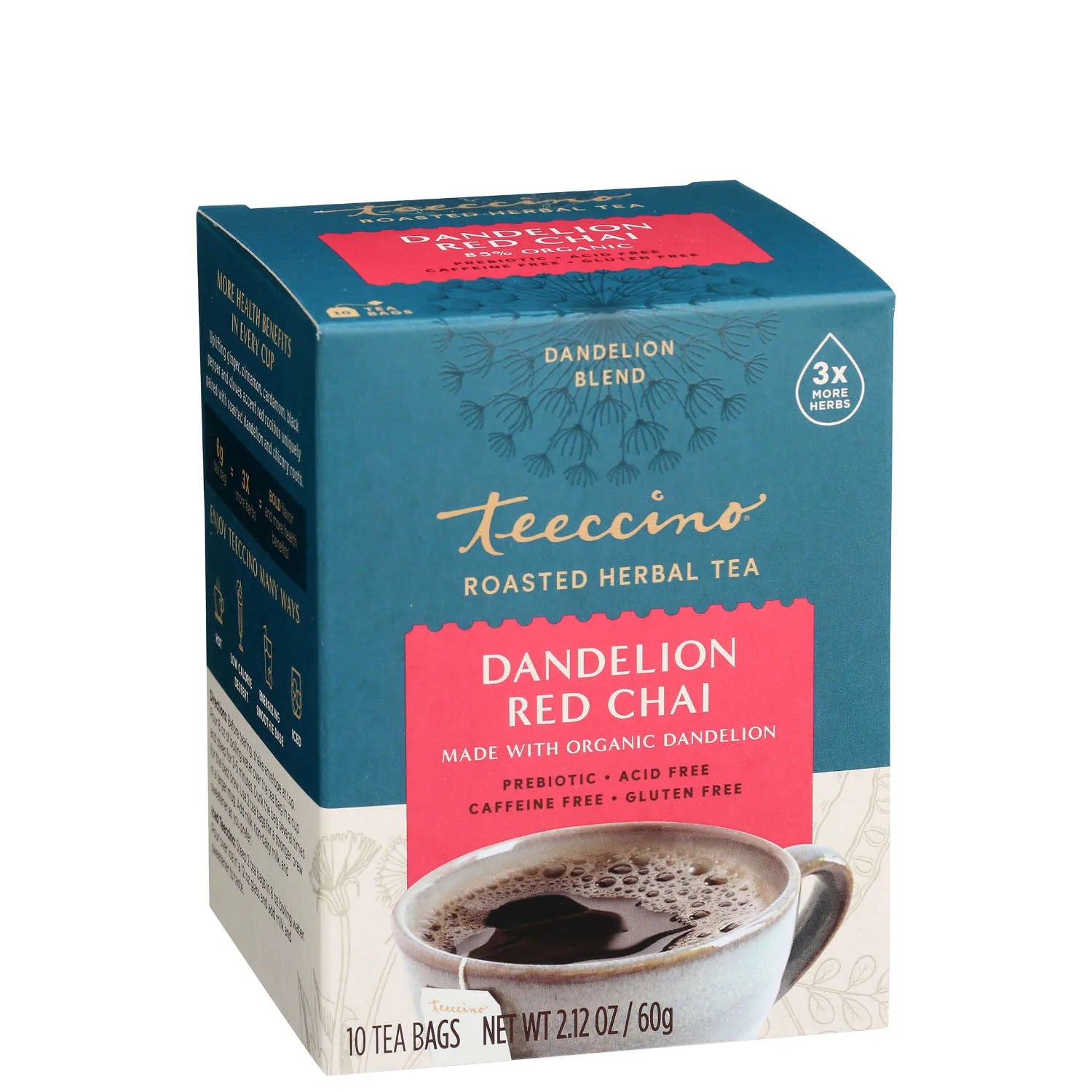 Teeccino Dandelion Red Chai Roasted Herbal Tea 10tbags